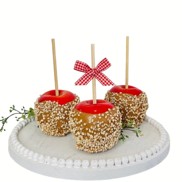 Red faux caramel apple decor not edible for fall decor