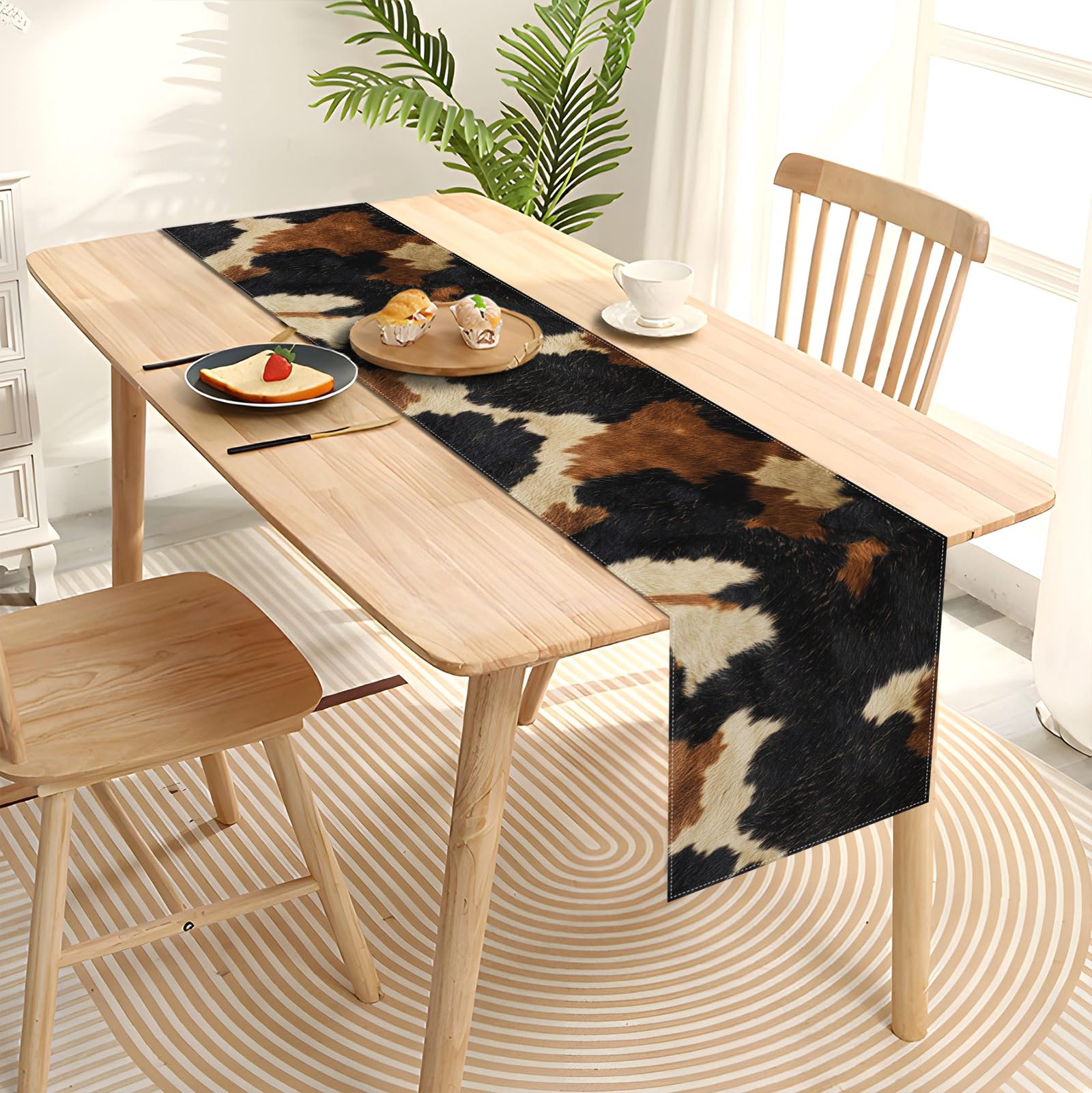 Bright colors cowhide print table runner design