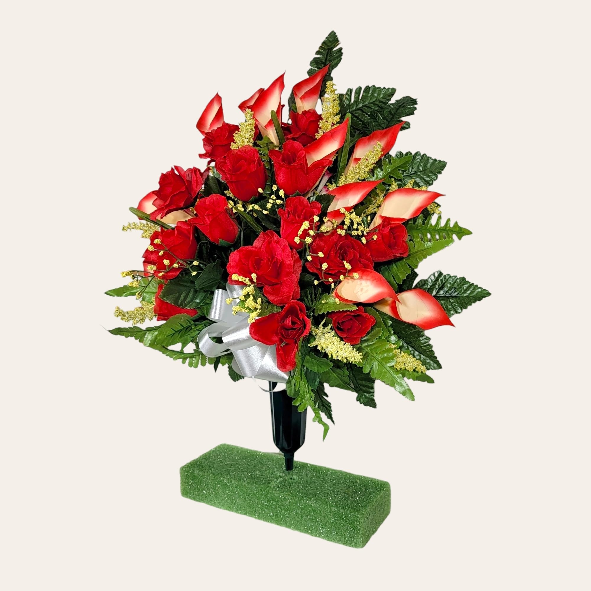 Faux silk grave flowers roses babys-breath calla lilies