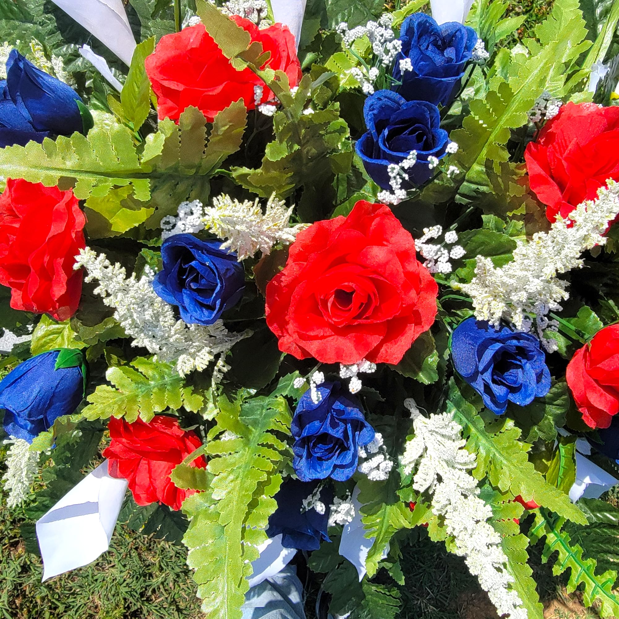 Patriotic grave flowers arrangement for veteran headstone decor