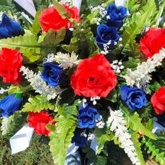 Patriotic grave flowers arrangement for veteran headstone decor