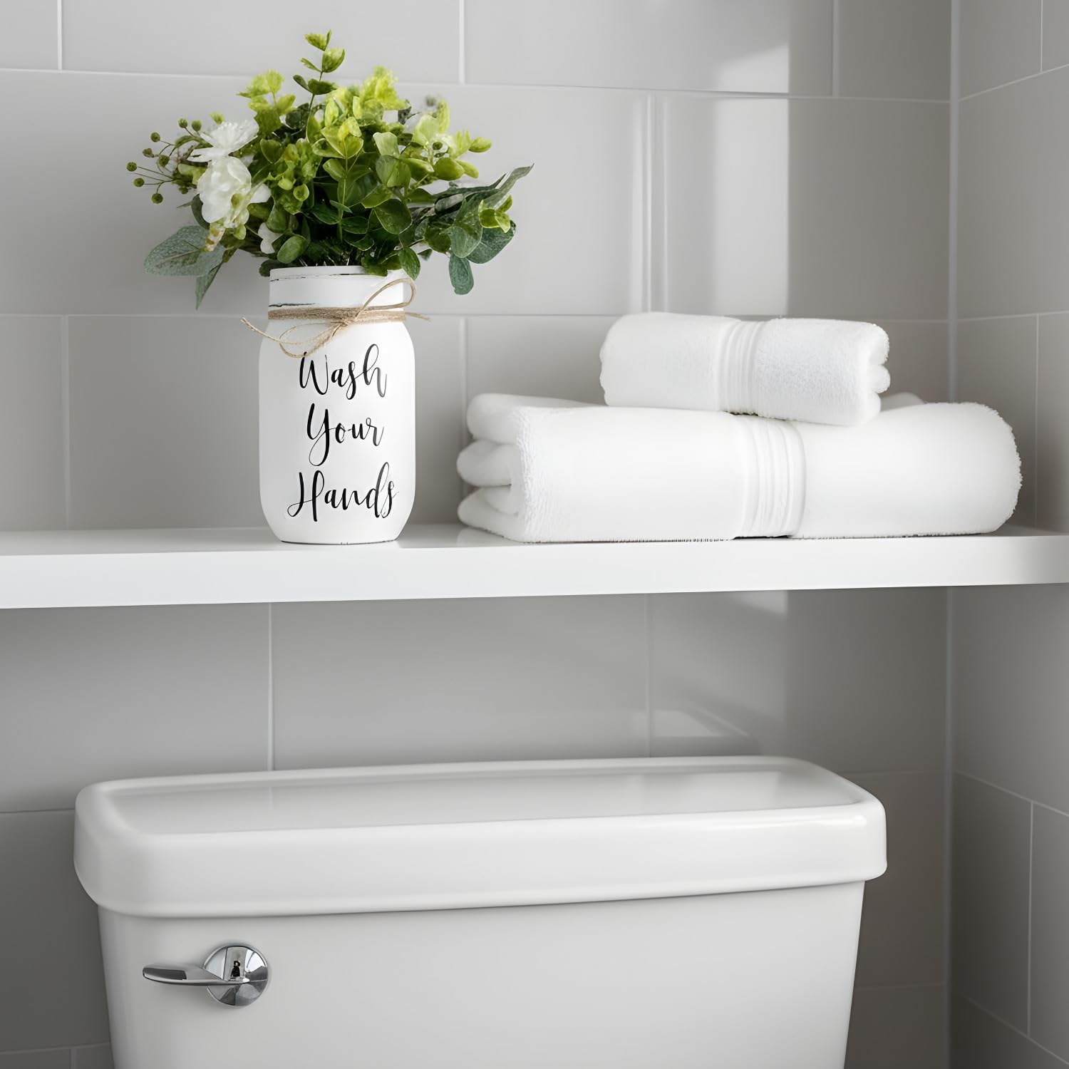 Farmhouse rustic bathroom shelf decor accent