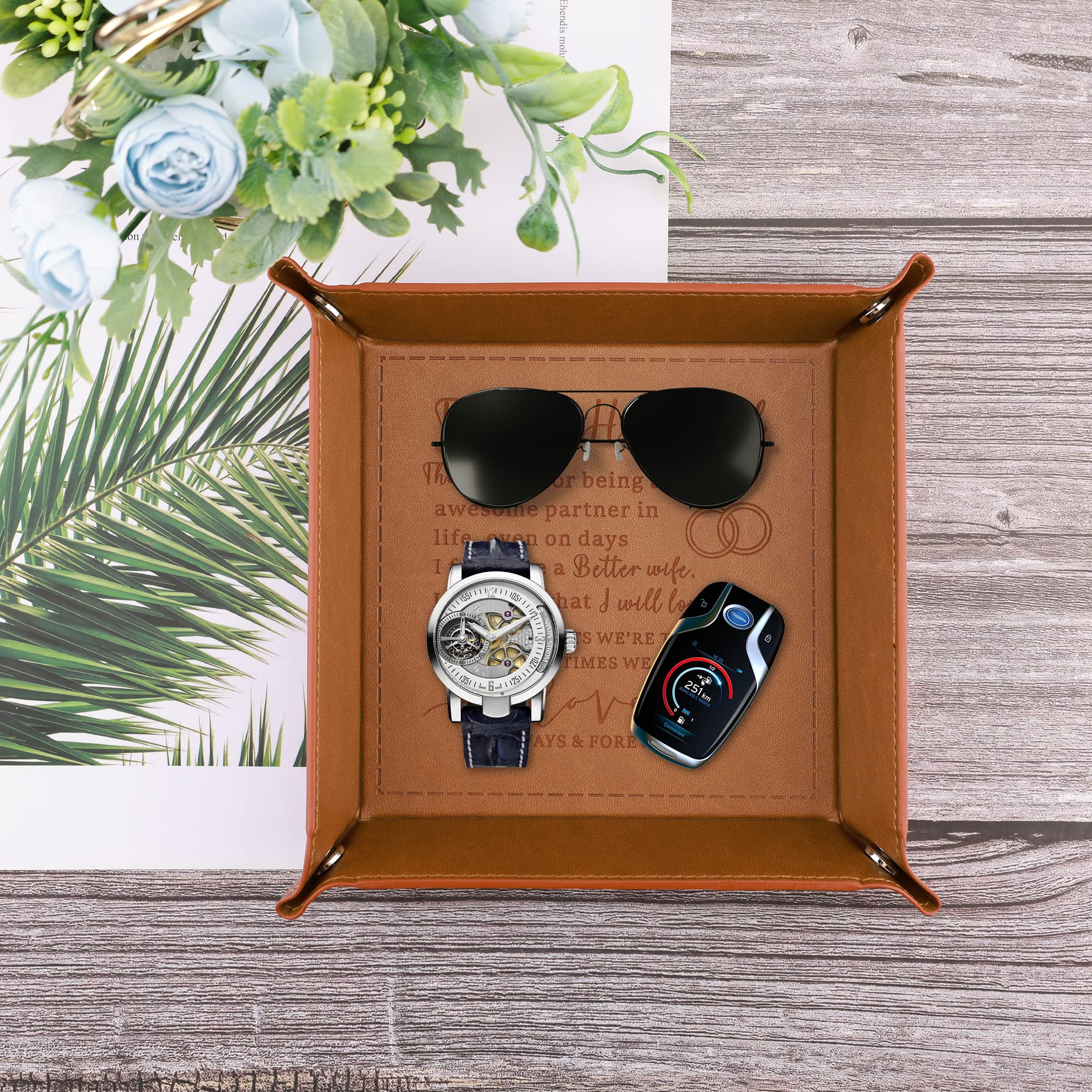 Organized essentials tray for keys watch and jewelry