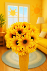 Faux sunflowers fully cover the Mini Sunflower Ball for rustic decor