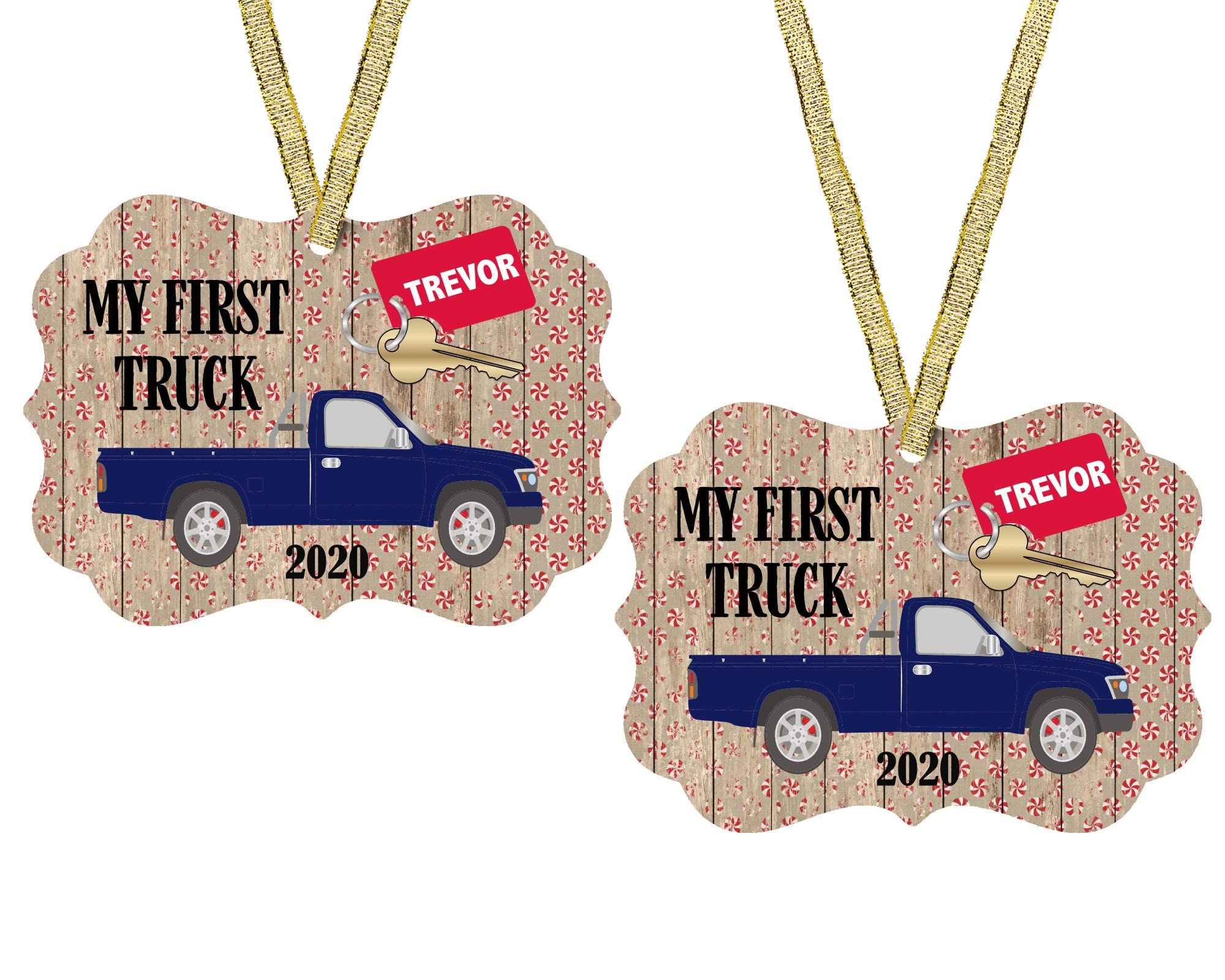 Hanging ribbon included for First Truck Christmas Ornament