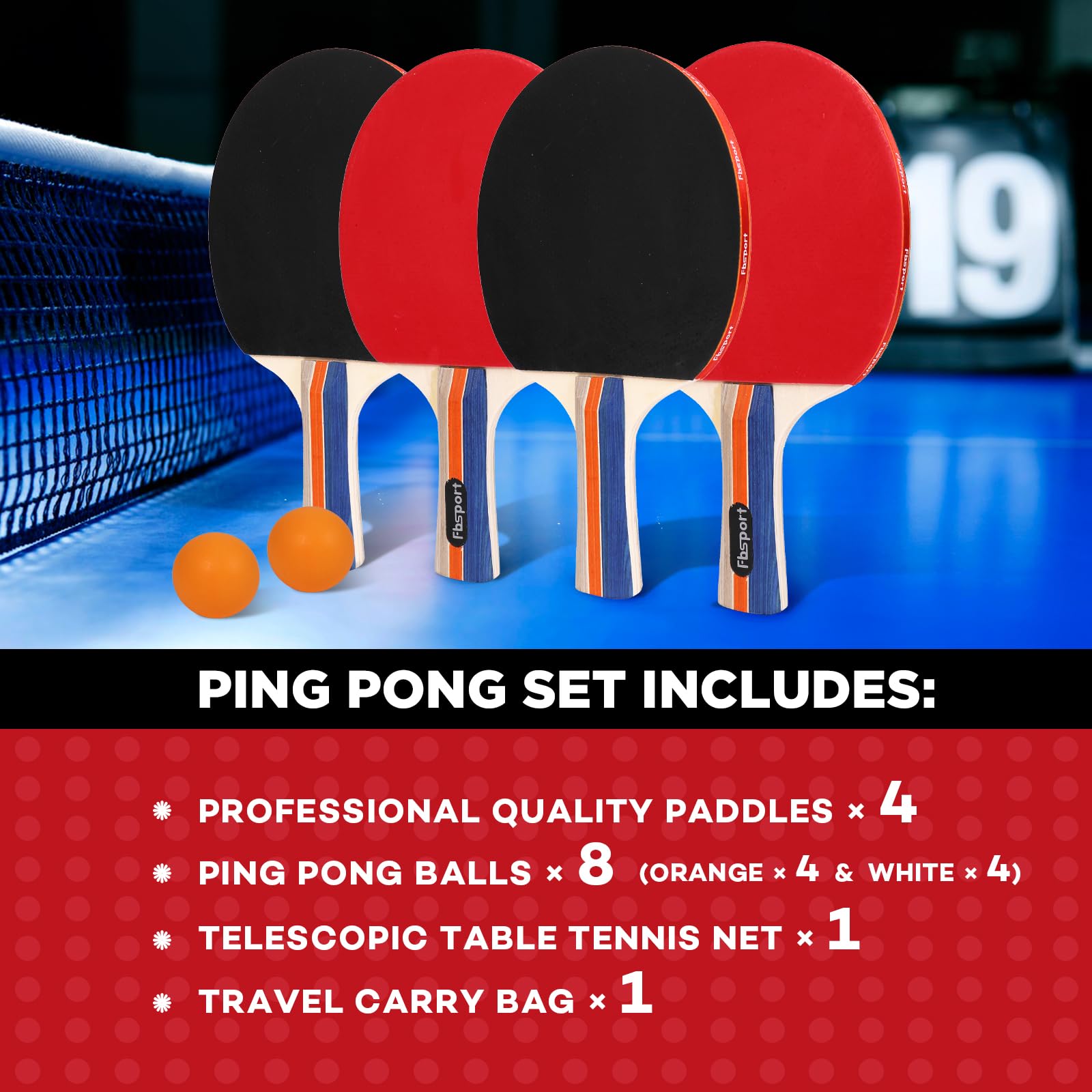 Paddles feature natural wood and sport grade rubber