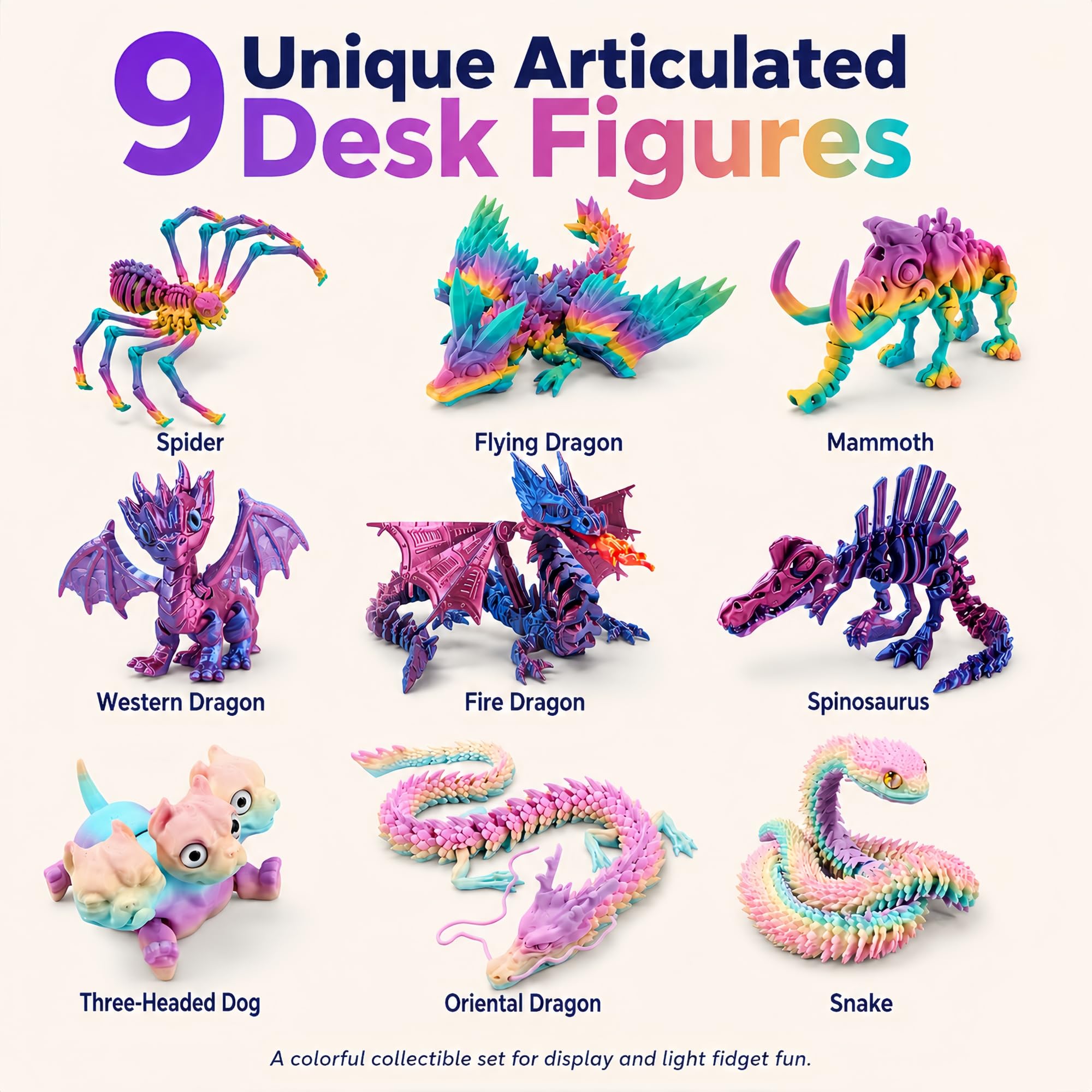 PLA material 3D printed animal toys with articulated joints