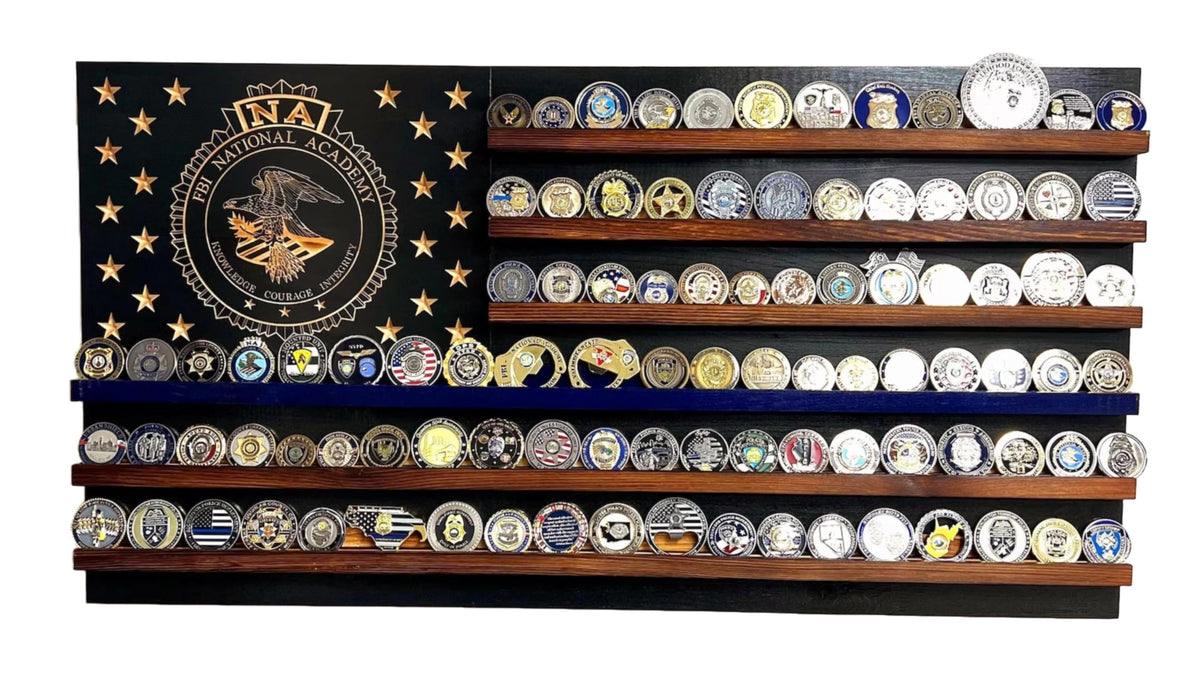 Front view of FBI National Academy Thin Blue Line Challenge Coin Holder