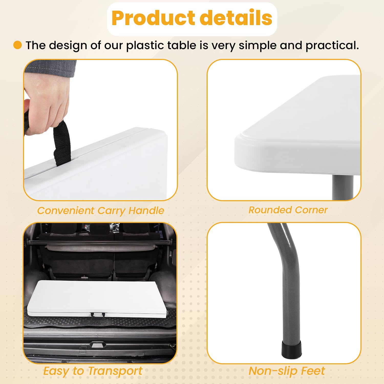 FDW 6FT folding table white with carrying handle