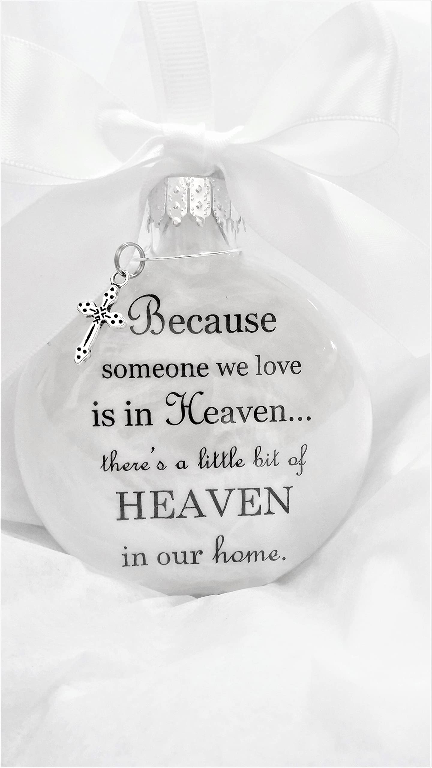 3.5 inch diameter memorial ornament with white satin bow