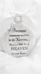3.5 inch diameter memorial ornament with white satin bow