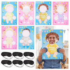 Feed Me Baby Shower Games set with six game boards and six blindfolds