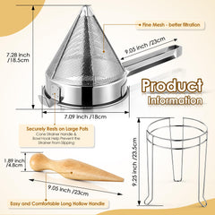 Chinois strainer with stand and wooden pestle