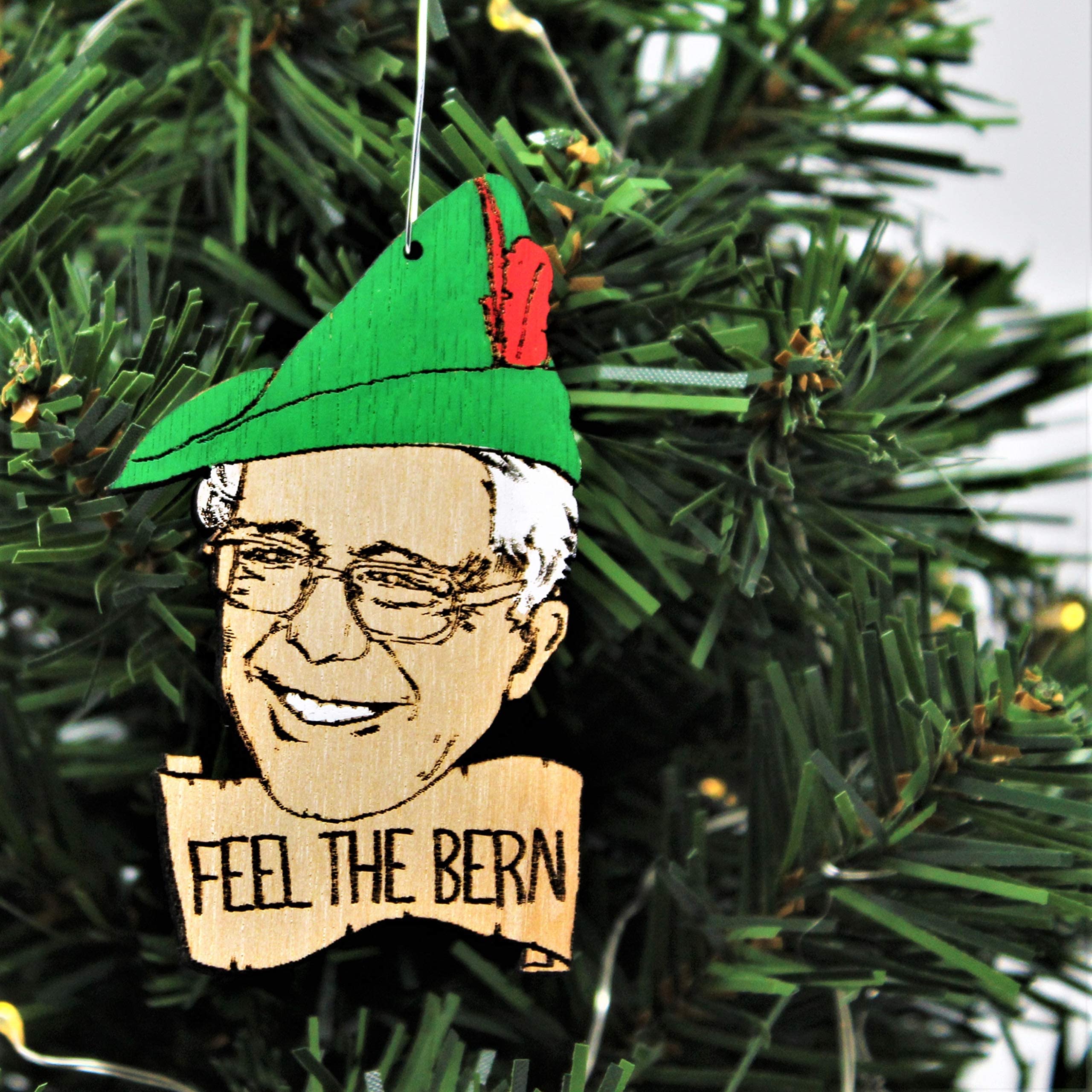 Feel the Bern robin hood wood laser cut holiday decoration
