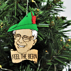 Feel the Bern robin hood wood laser cut holiday decoration