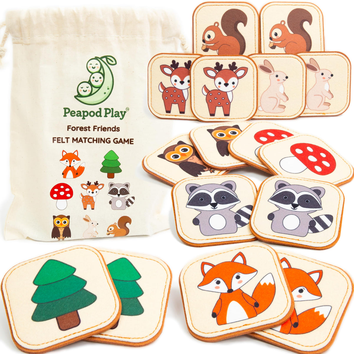 Woodland animals felt cards set fox raccoon bunny deer