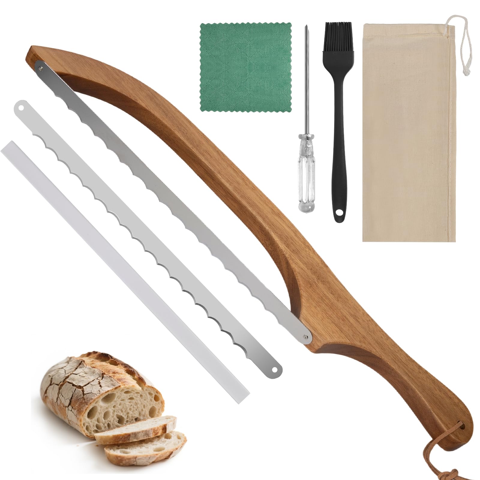 Femicgal Bread Knife for Homemade Bread Sourdough with ergonomic wood handle