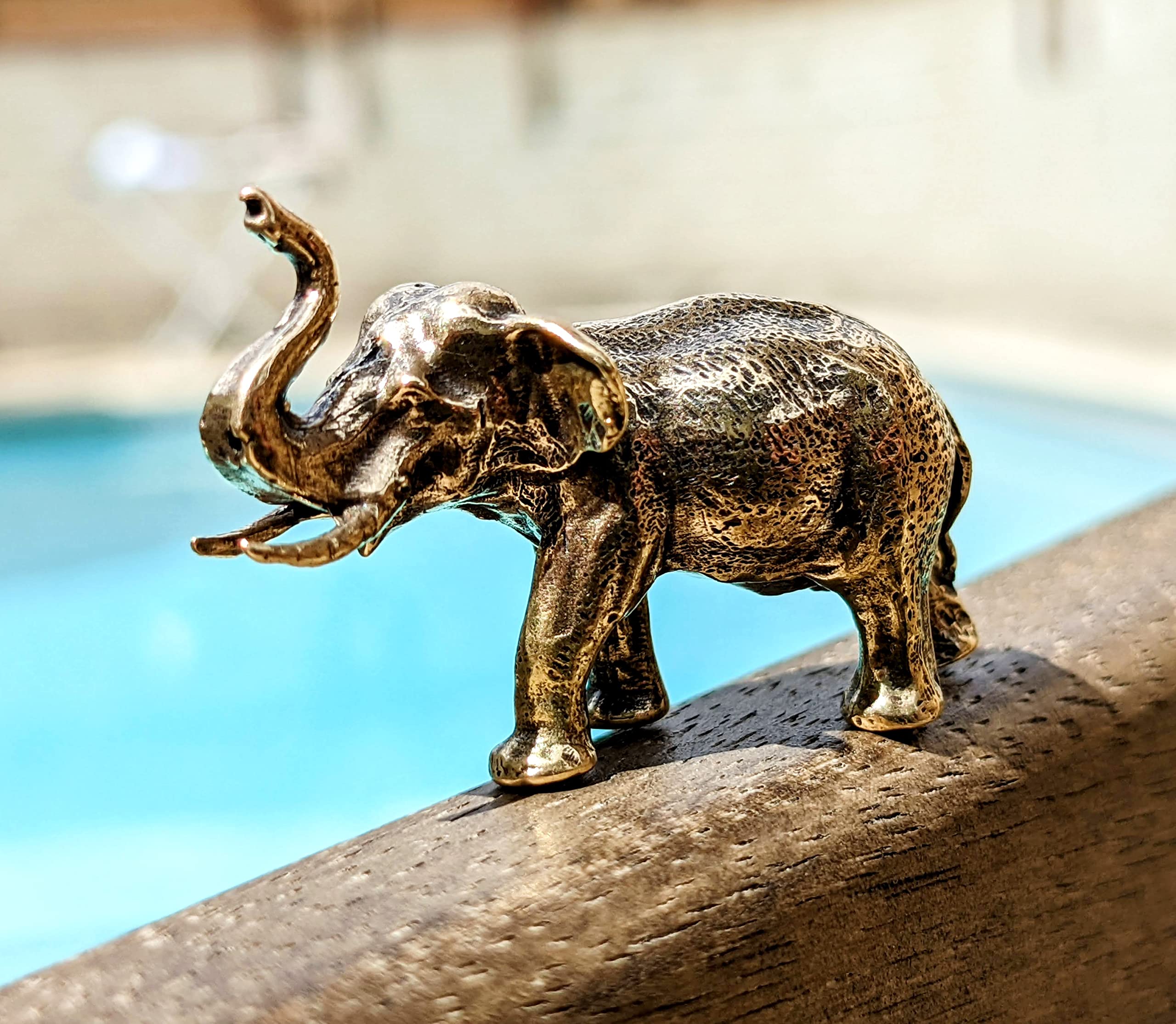 Small brass elephant decorative statue for desk or shelf