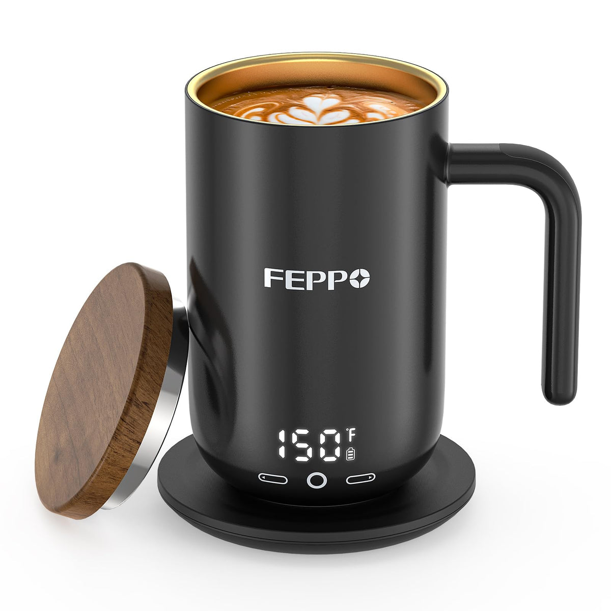 FEPPO Coffee Mug Warmer 16oz with titanium coating interior