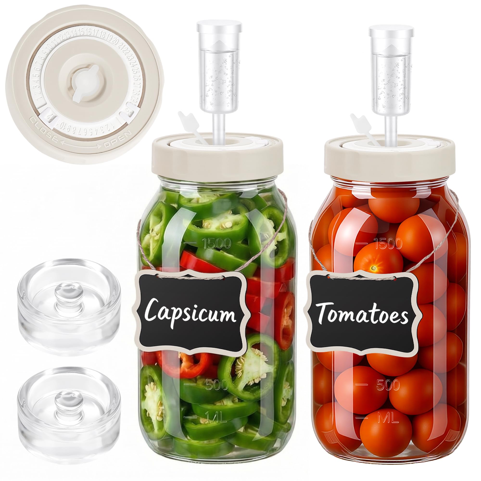 64oz fermentation jar kit with date-tracking lid and two jars