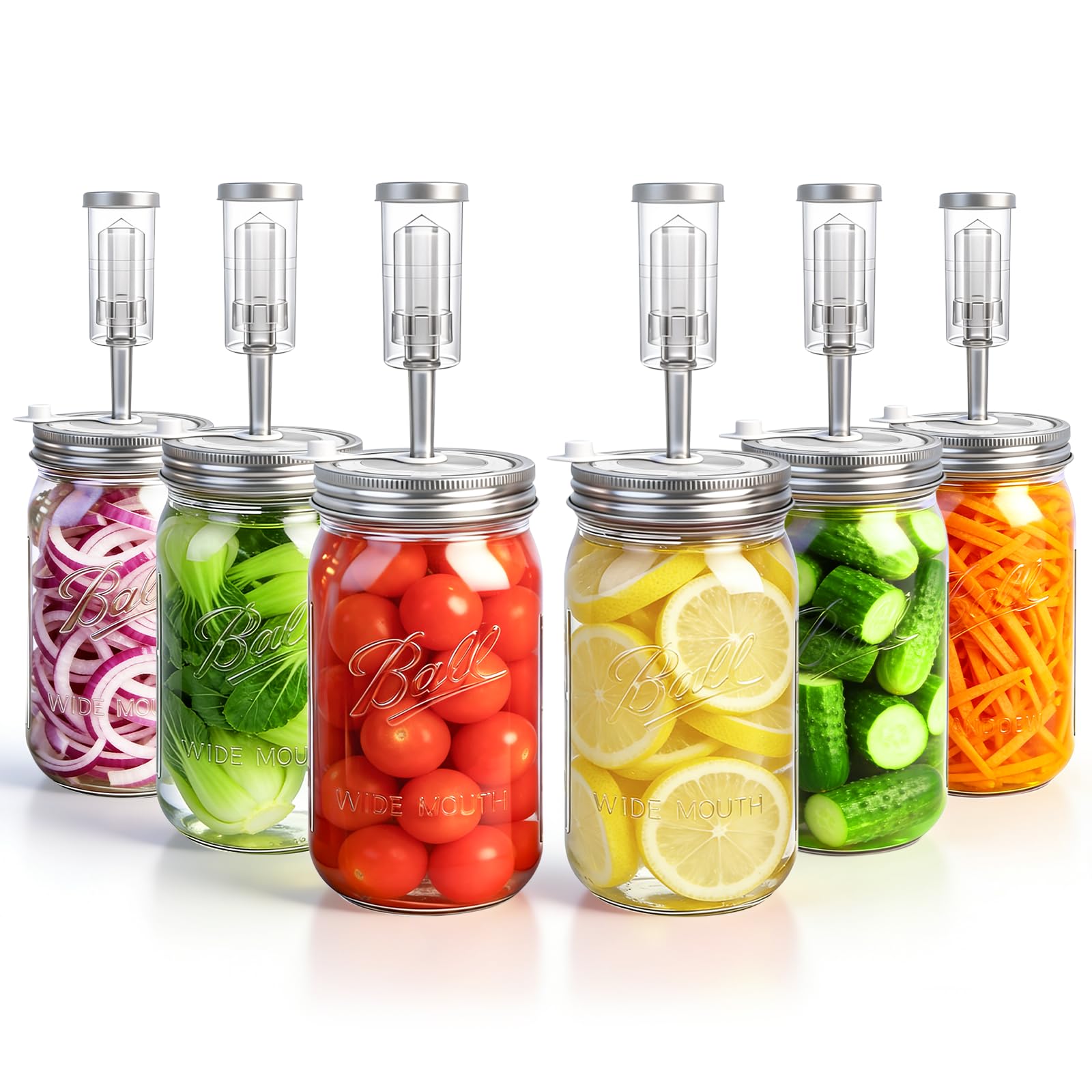Fermentation Lids Wide Mouth Mason Jars 6Pack date tracker kit