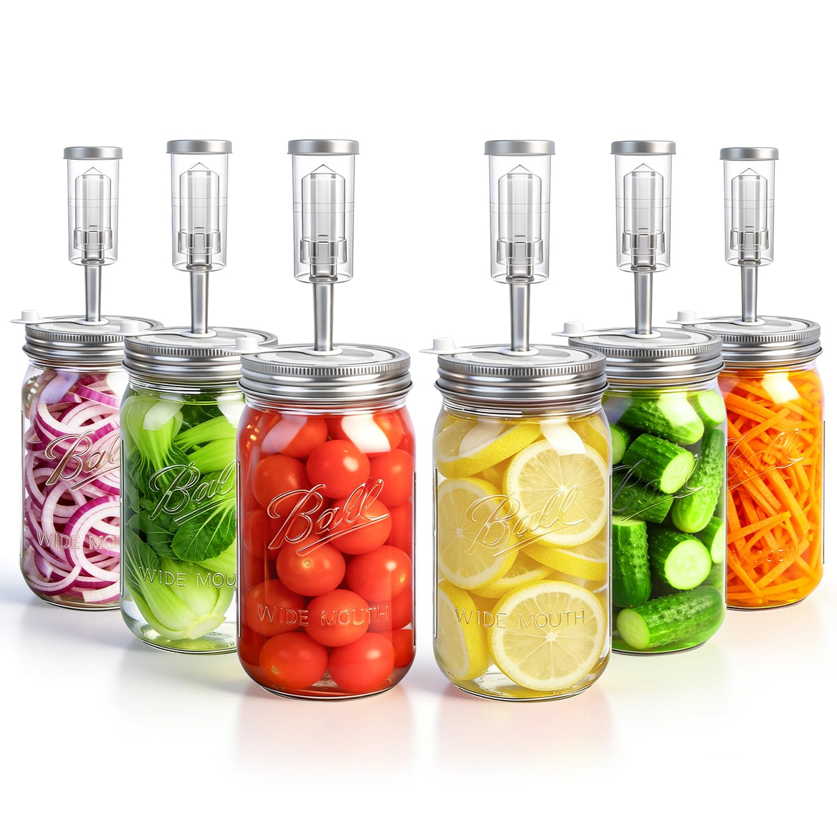 Fermentation Lids Wide Mouth Mason Jars 6Pack date tracker kit