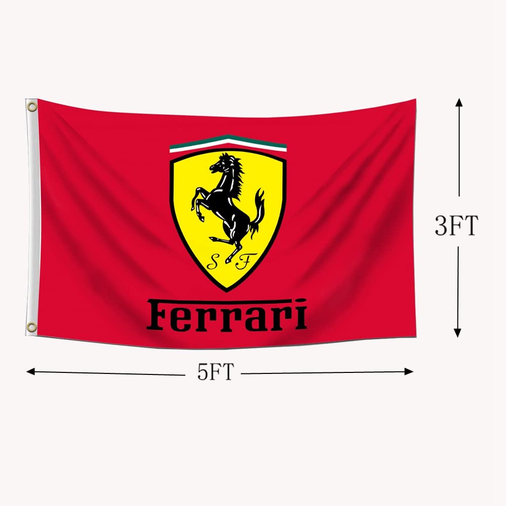 Ferrari racing flag wall banner displayed in a dorm room decor setup