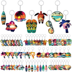 Ferreve 64 Pcs Summer Beach Favors Keychains bulk wooden designs