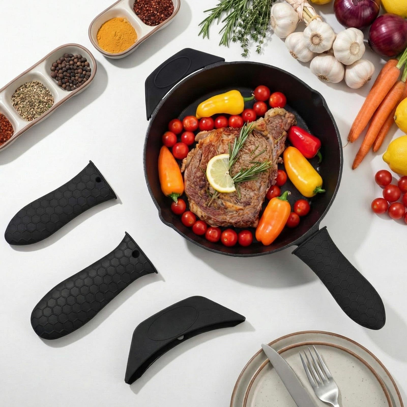Black Ferrochef anti-slip silicone pot holder for cast iron cookware