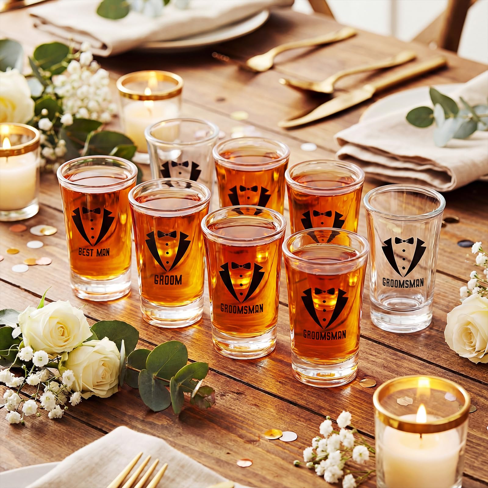 1.2 ounce capacity groomsmen shot glass set for wedding party