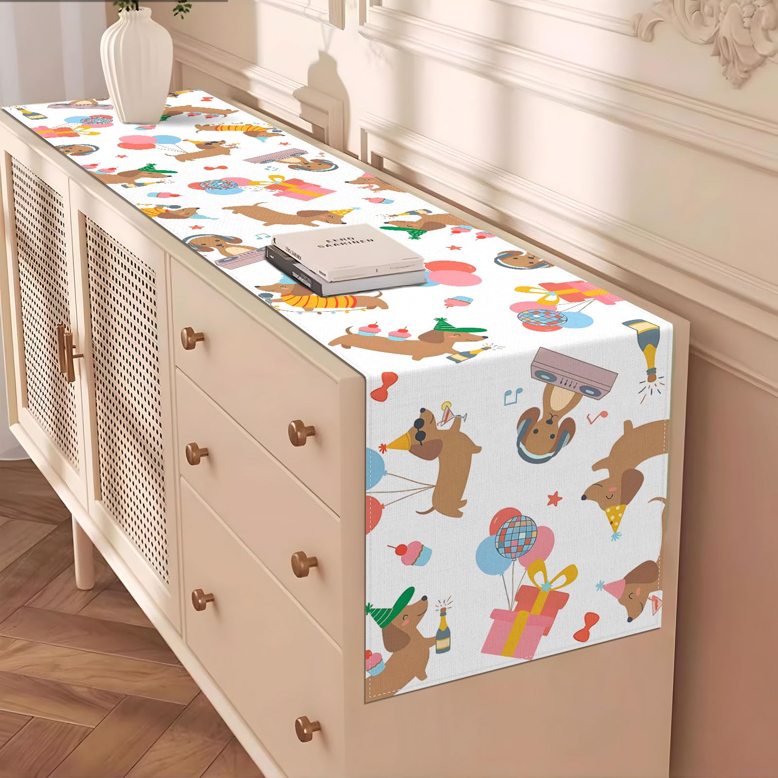 Lightweight reusable table runner for dachshund celebration
