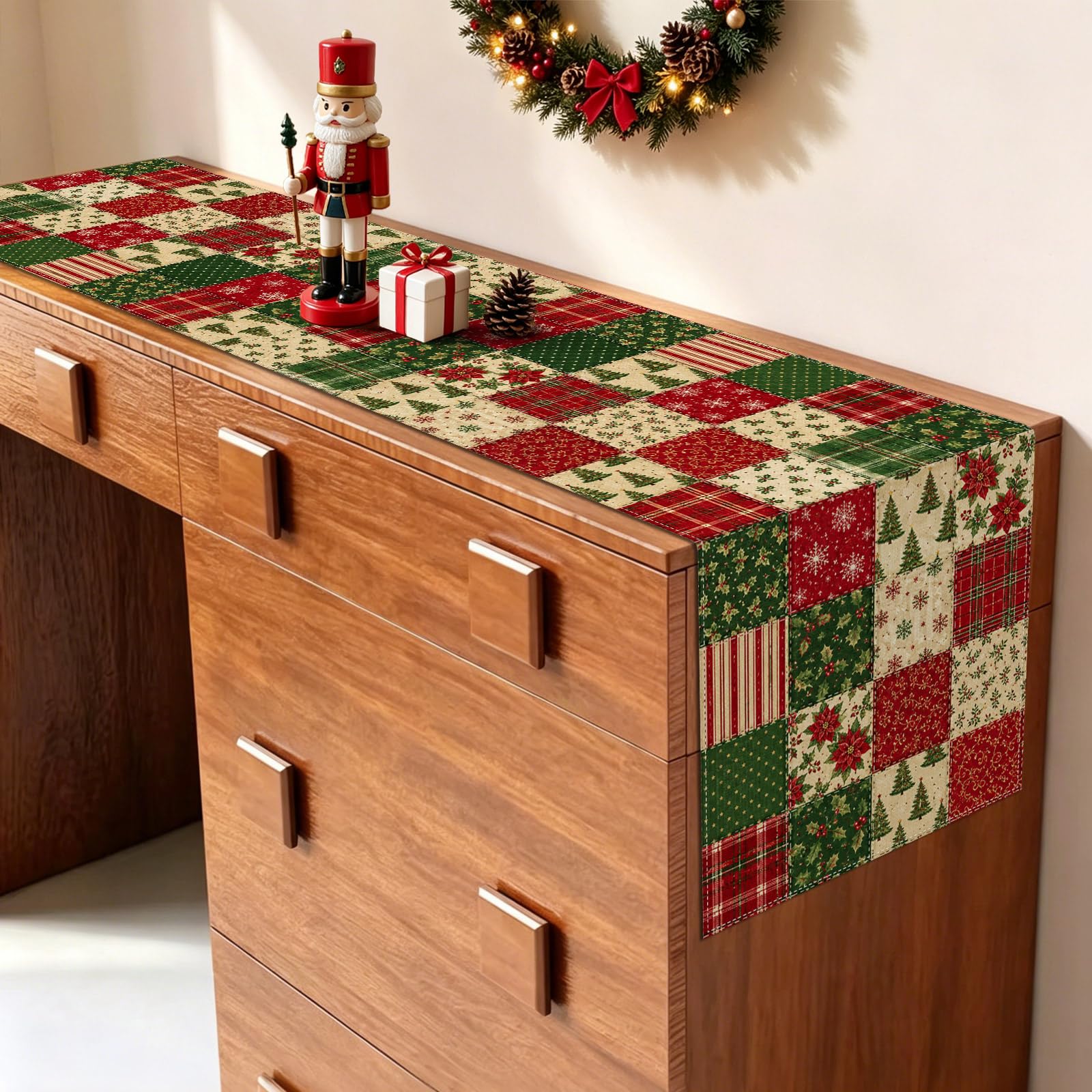 Indoor and outdoor christmas party table setup with runner