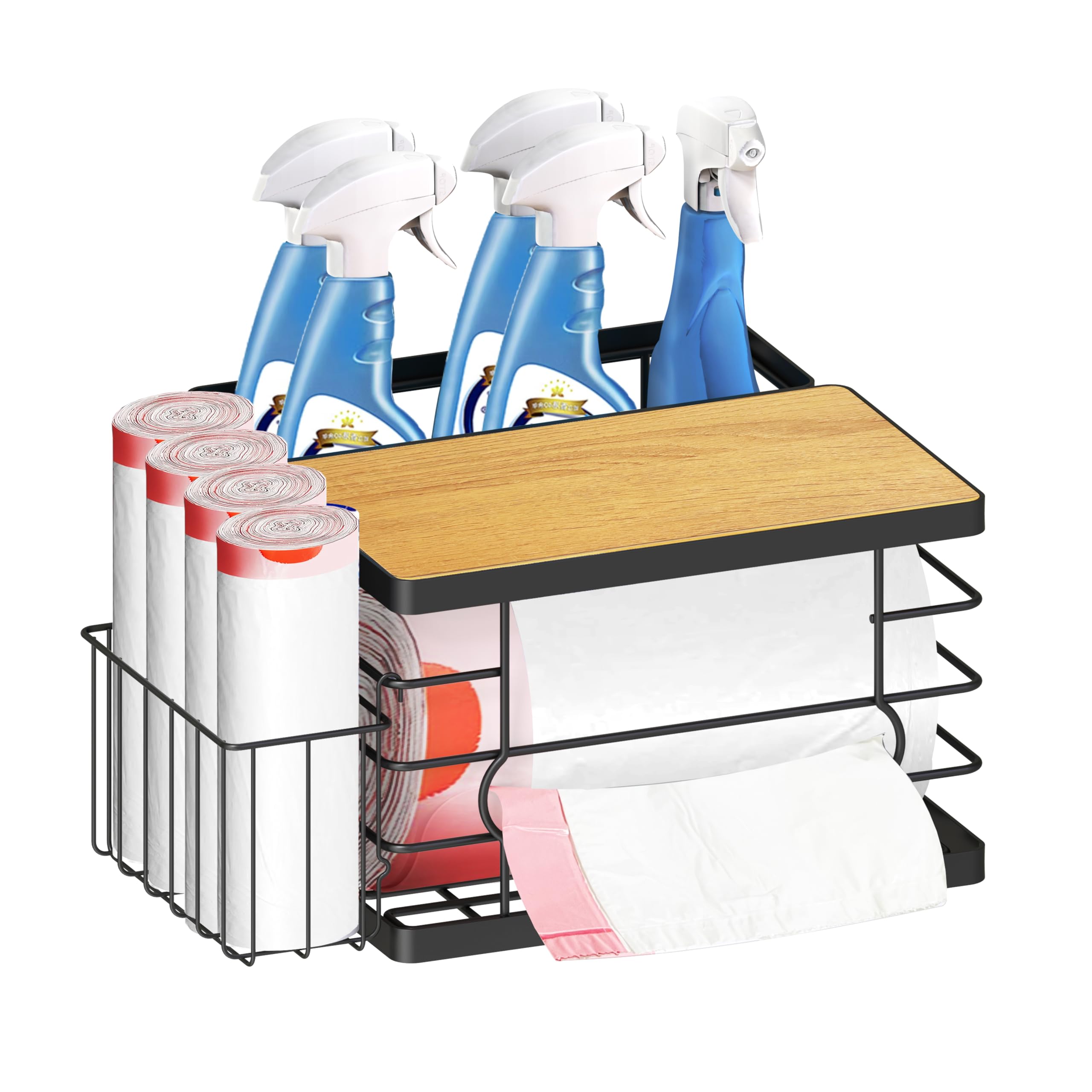 Feviswheay under-sink trash bag dispenser with bamboo lid