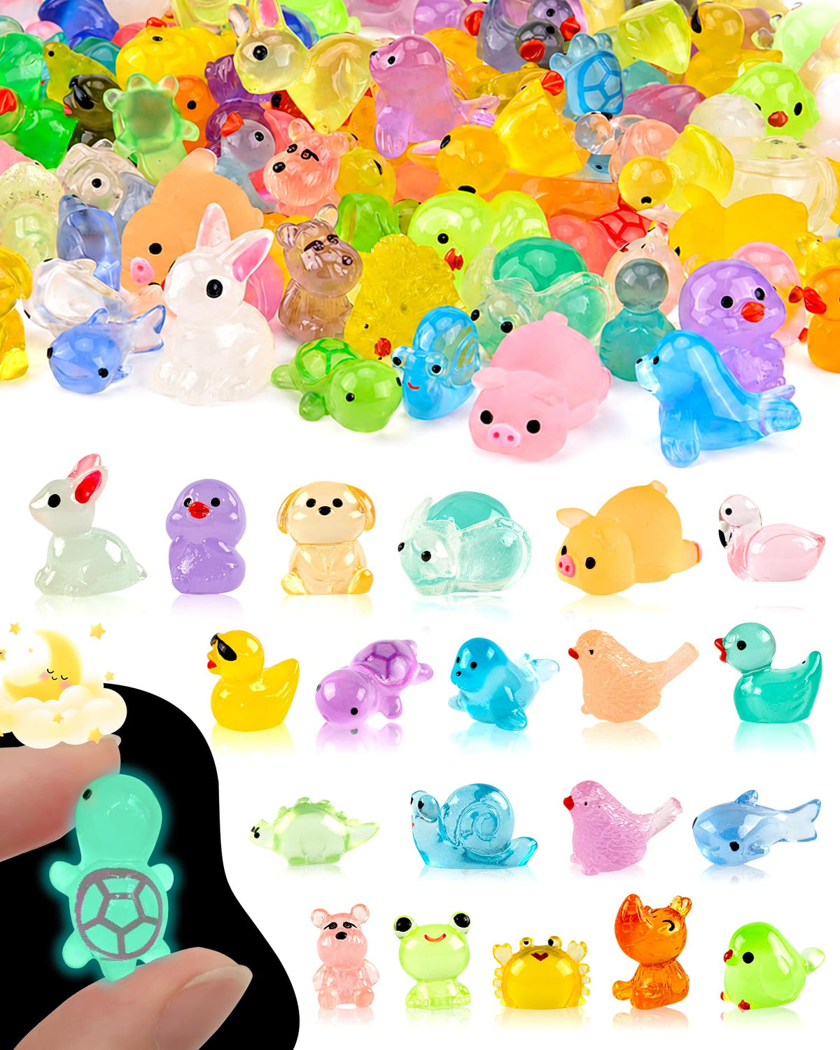FEXIA 100 Pcs luminous mini resin animals bulk set