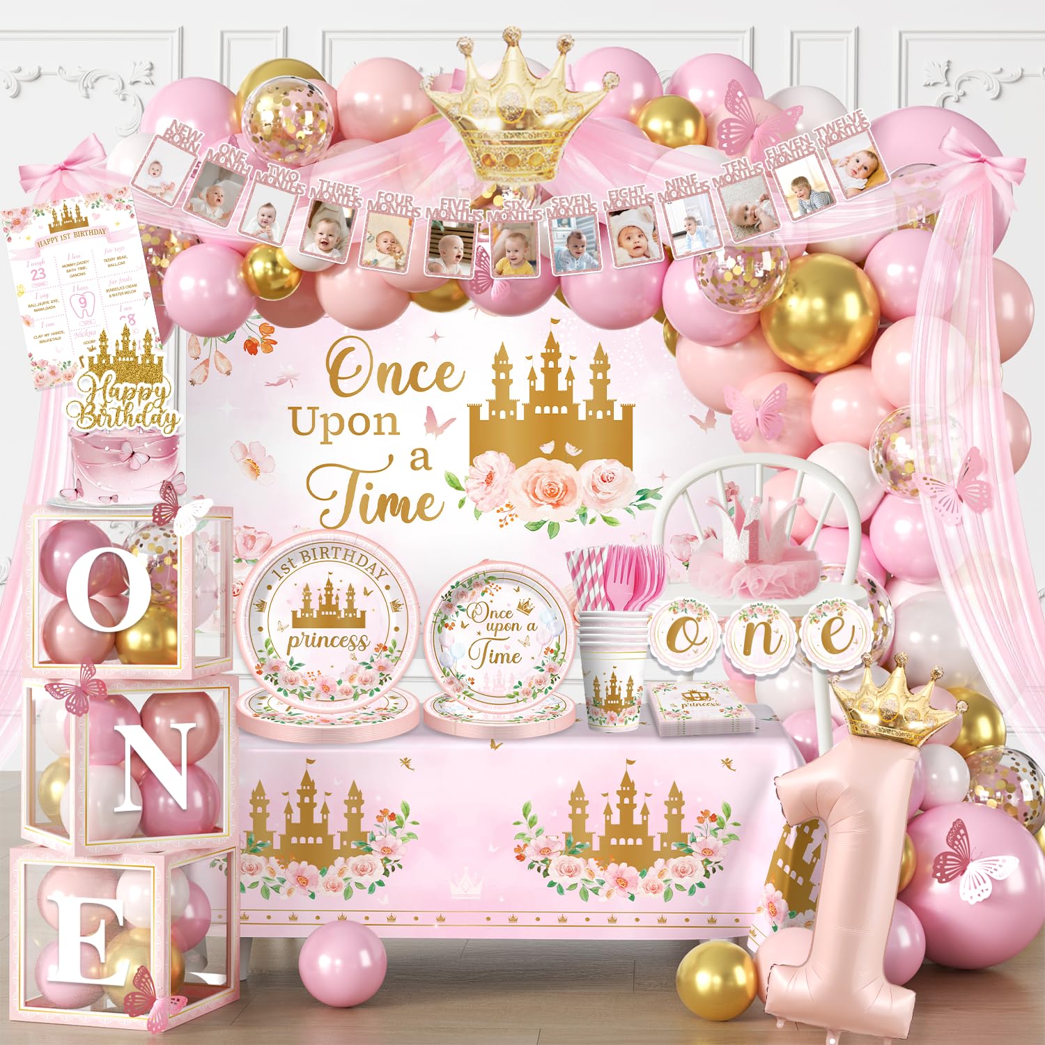fexivo princess first birthday banner and photo frame