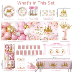 princess first birthday plates cups and napkins for 25 guests