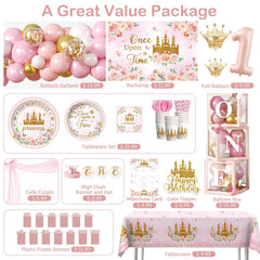 pink and gold once upon a time backdrop with pink tulle curtain