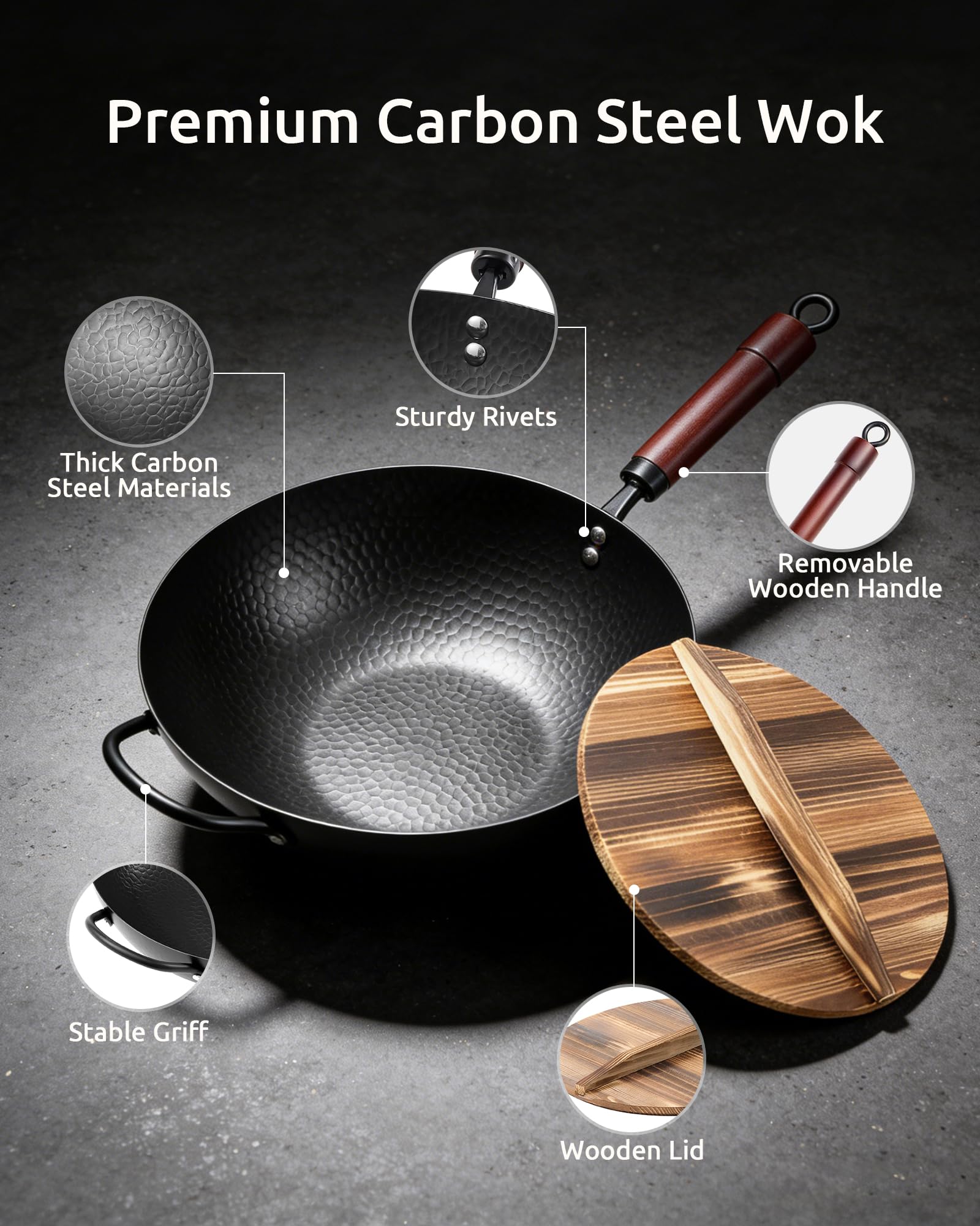 Natural nonstick patina develops with use on FGJ Wok Pan