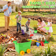 Dual-size metal gardening tools for kids included in the set