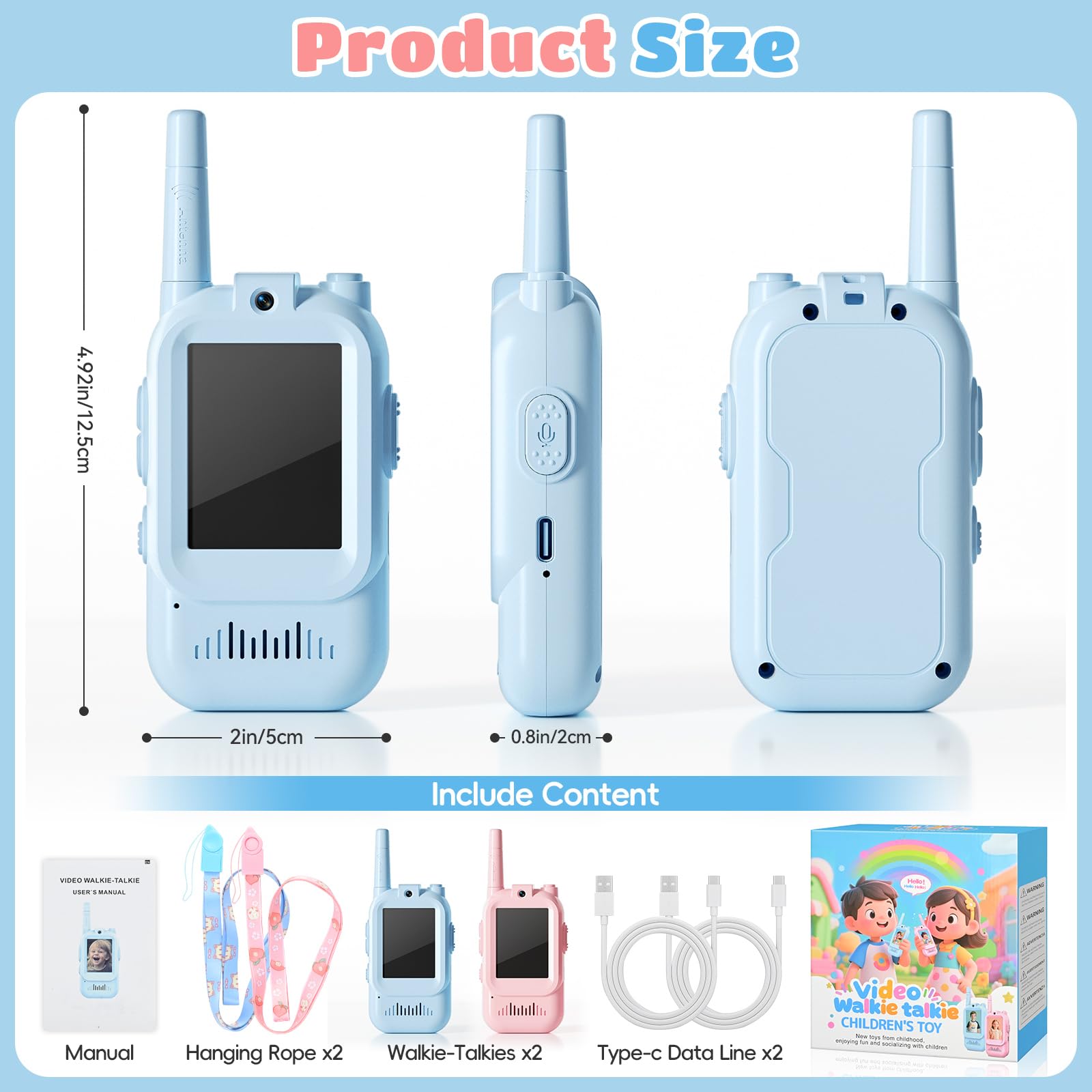 USB-C rechargeable kids walkie talkies set