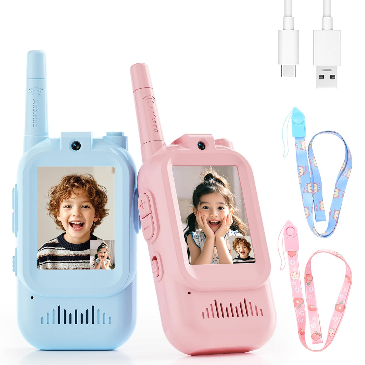 FHskFH video walkie talkies for kids blue 2 pack