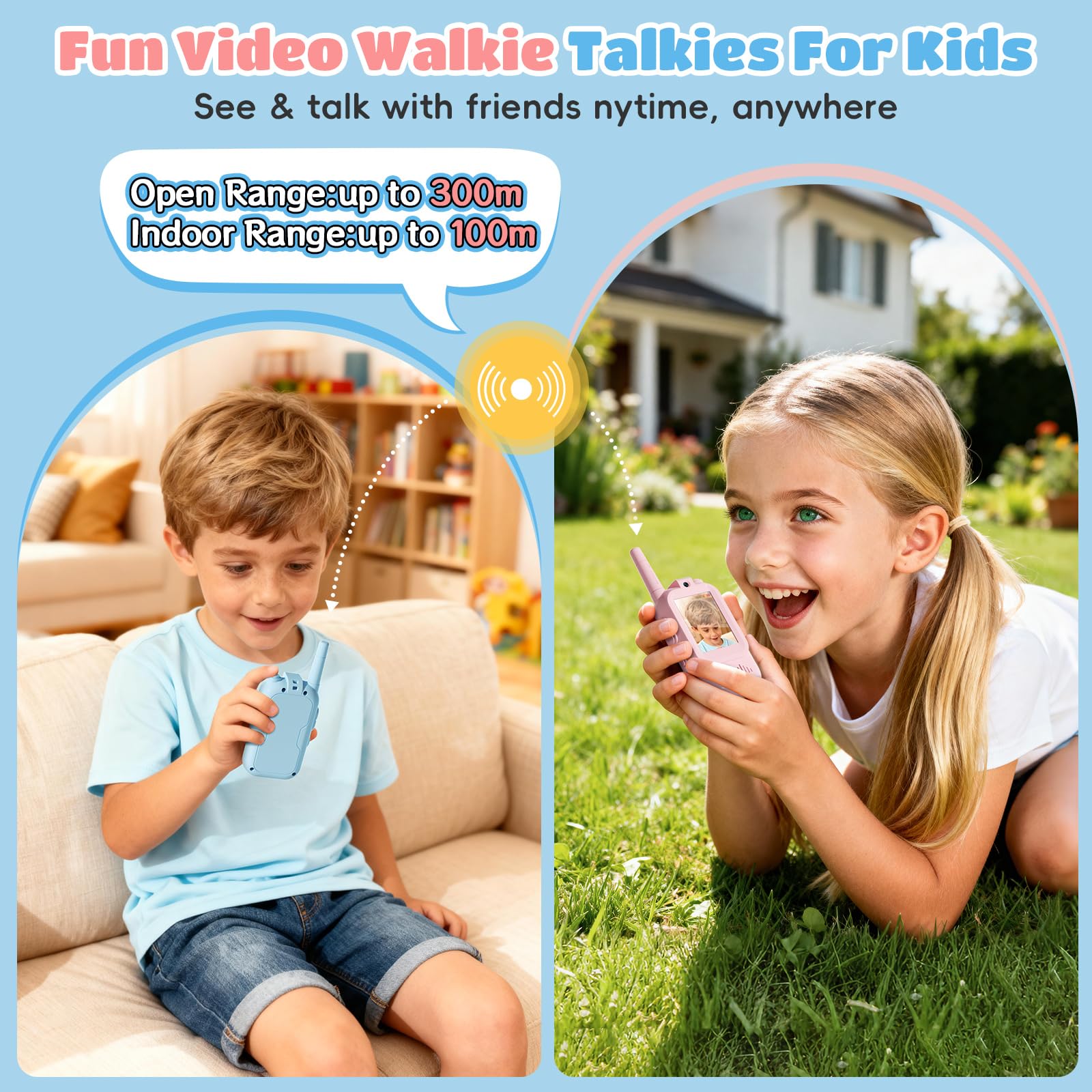 FHskFH video walkie talkies for kids pink 2 pack