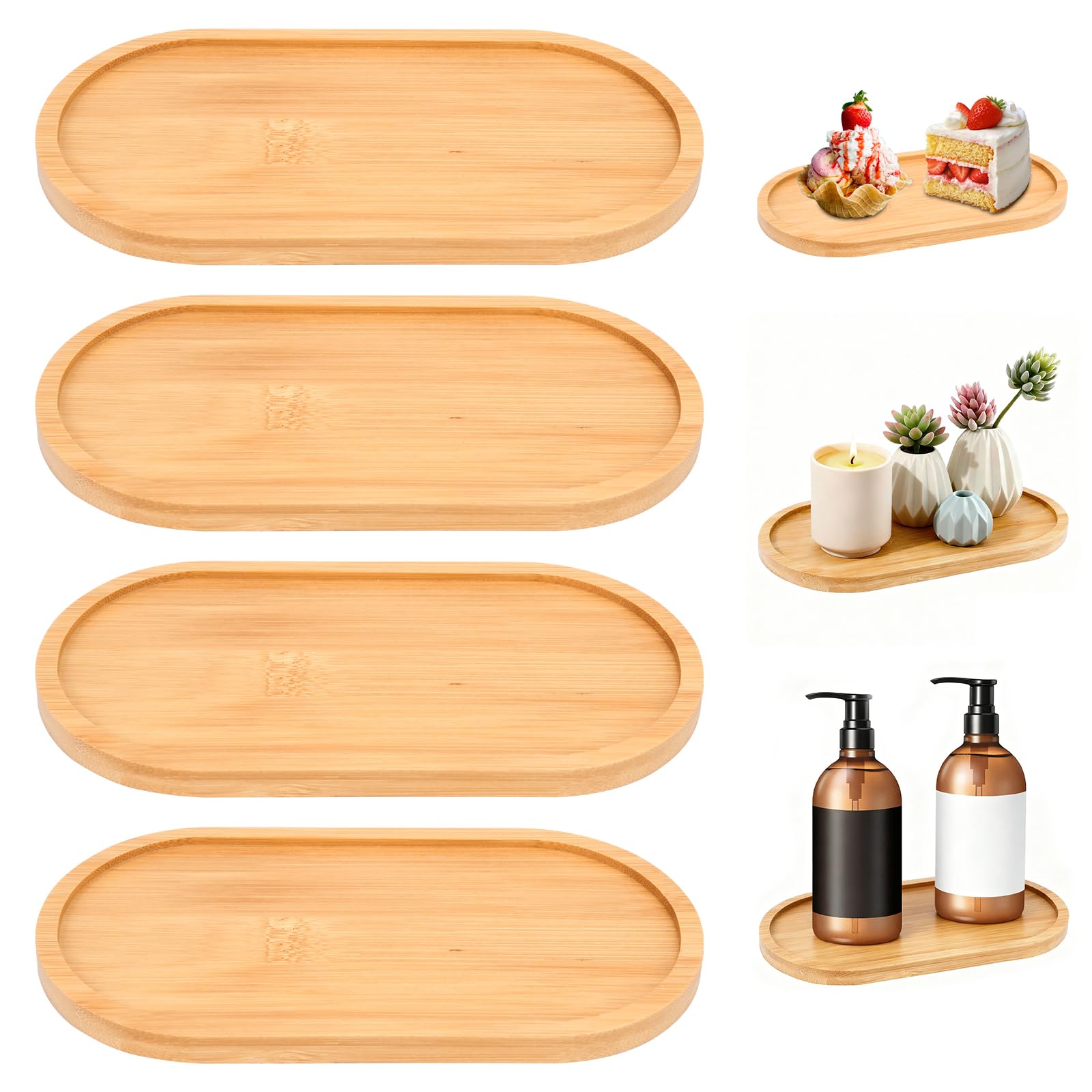 FHUIEWRY 4Pcs Bamboo Bathroom Trays on bathroom counter