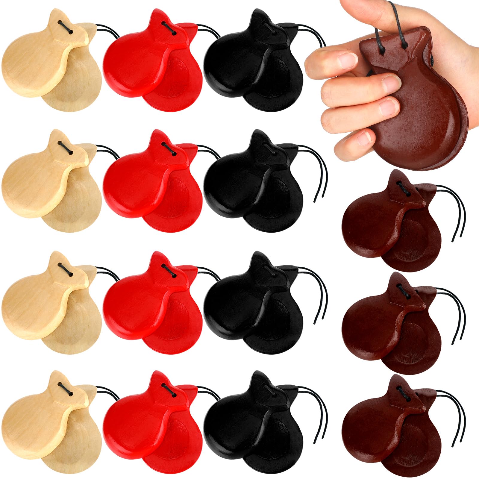 Fiada 8 Pcs Spanish Castanets Flamenco wooden with string set 4 pairs