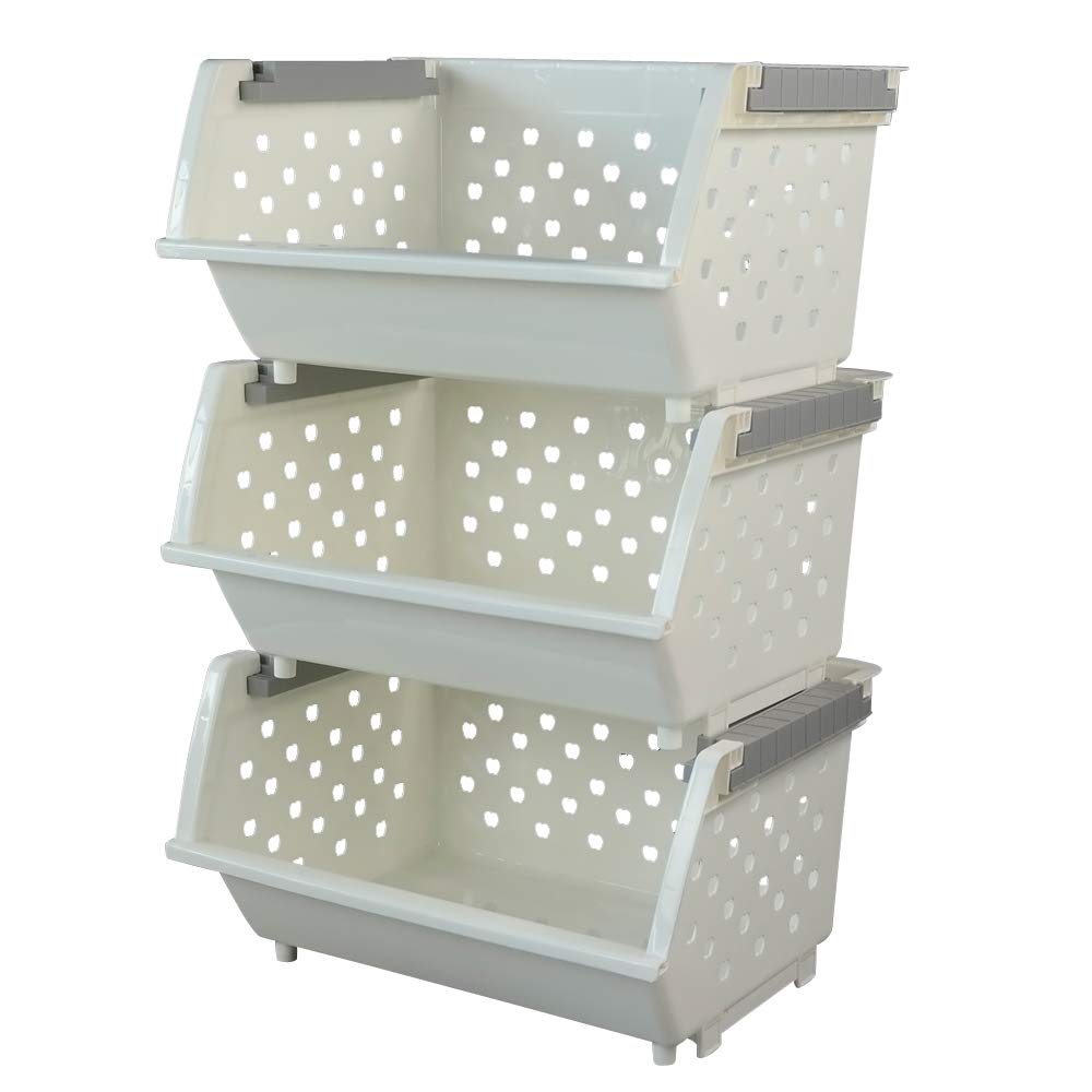 Fiaze 3-pack white kitchen stackable baskets