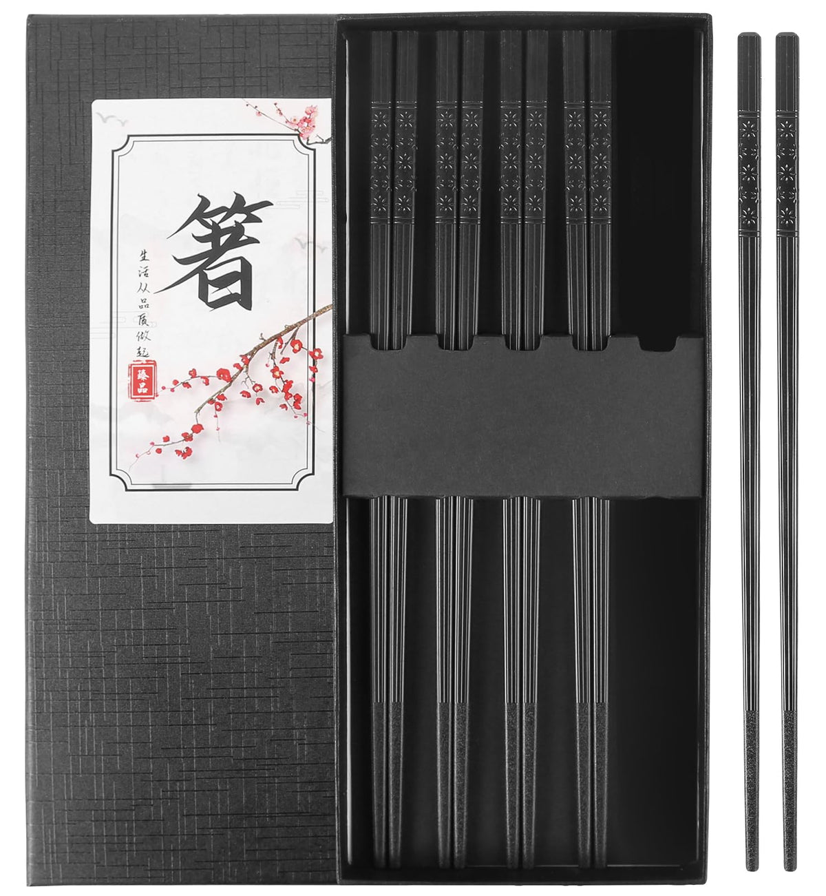 Fiberglass chopsticks 5-pair black gift box