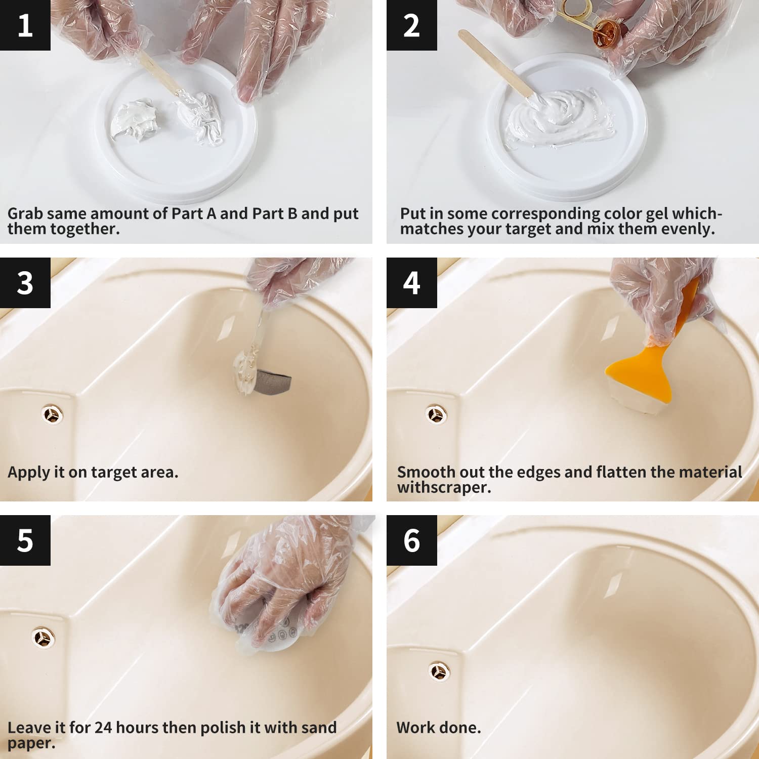 Applying repair kit to fiberglass tub surface