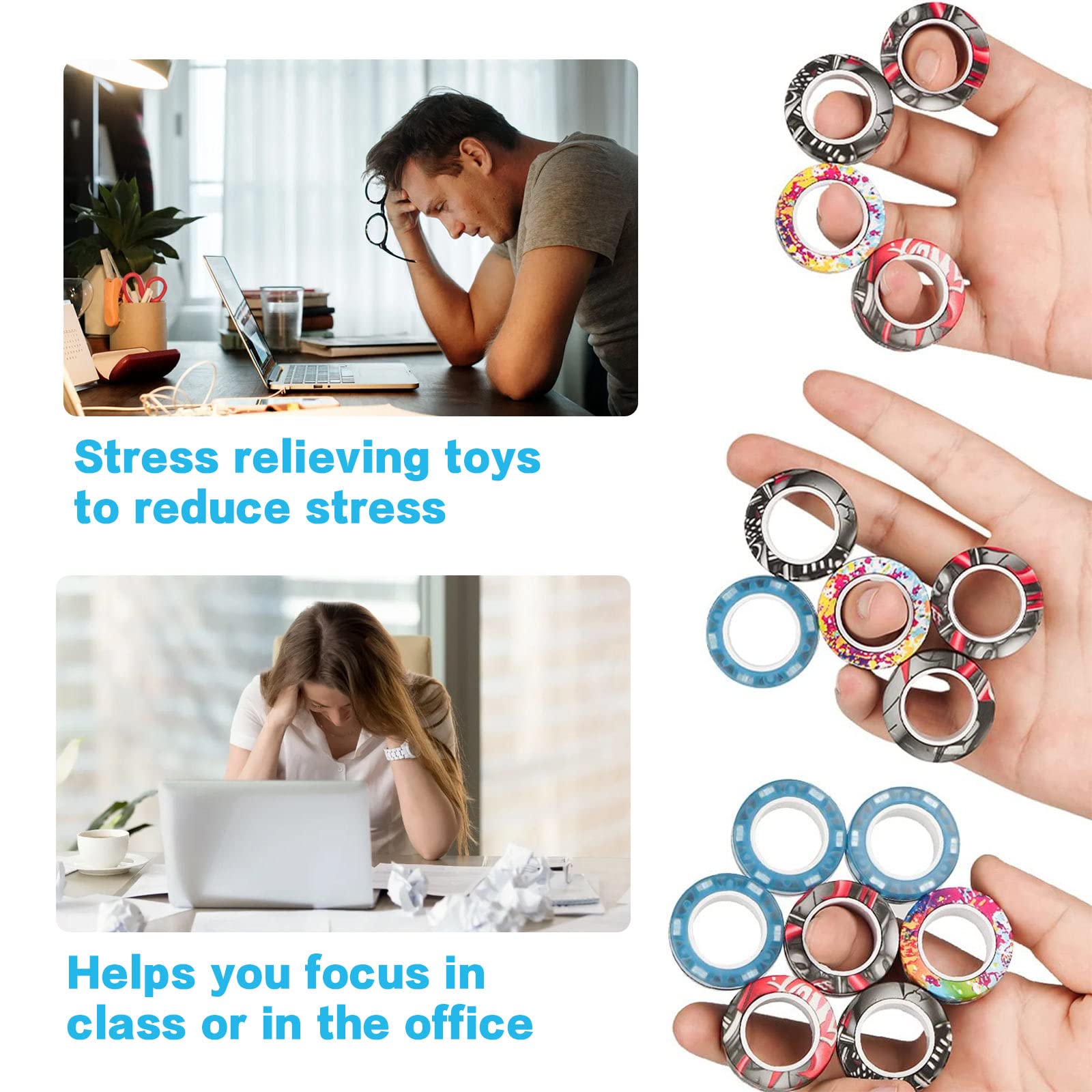 One finger operation magnetic rings fidget toy