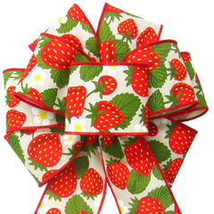 Strawberry bow for wreaths lanterns signs gifts 8 inch ivory