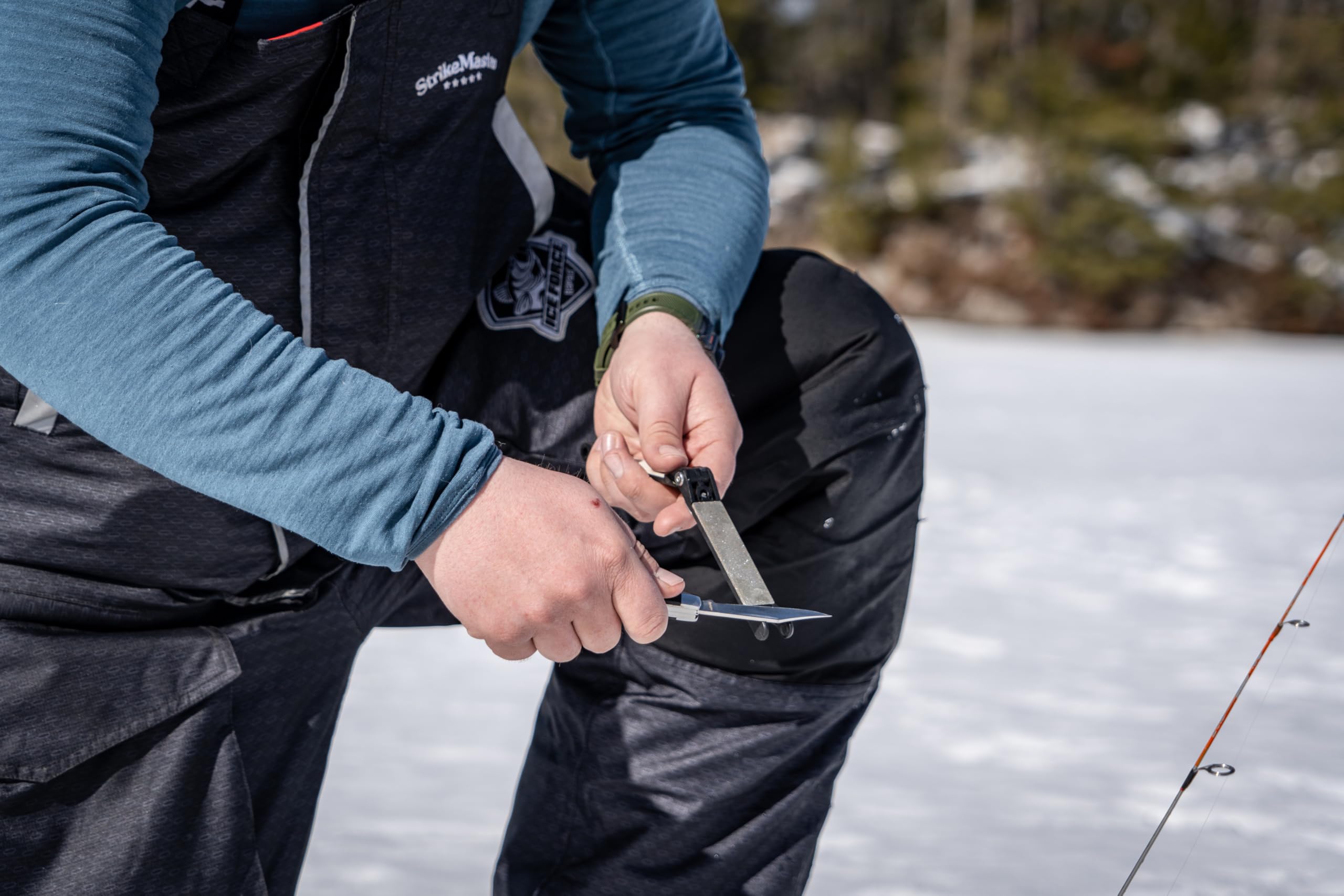 Pocket clip folding sharpener ready for tool bags or packs